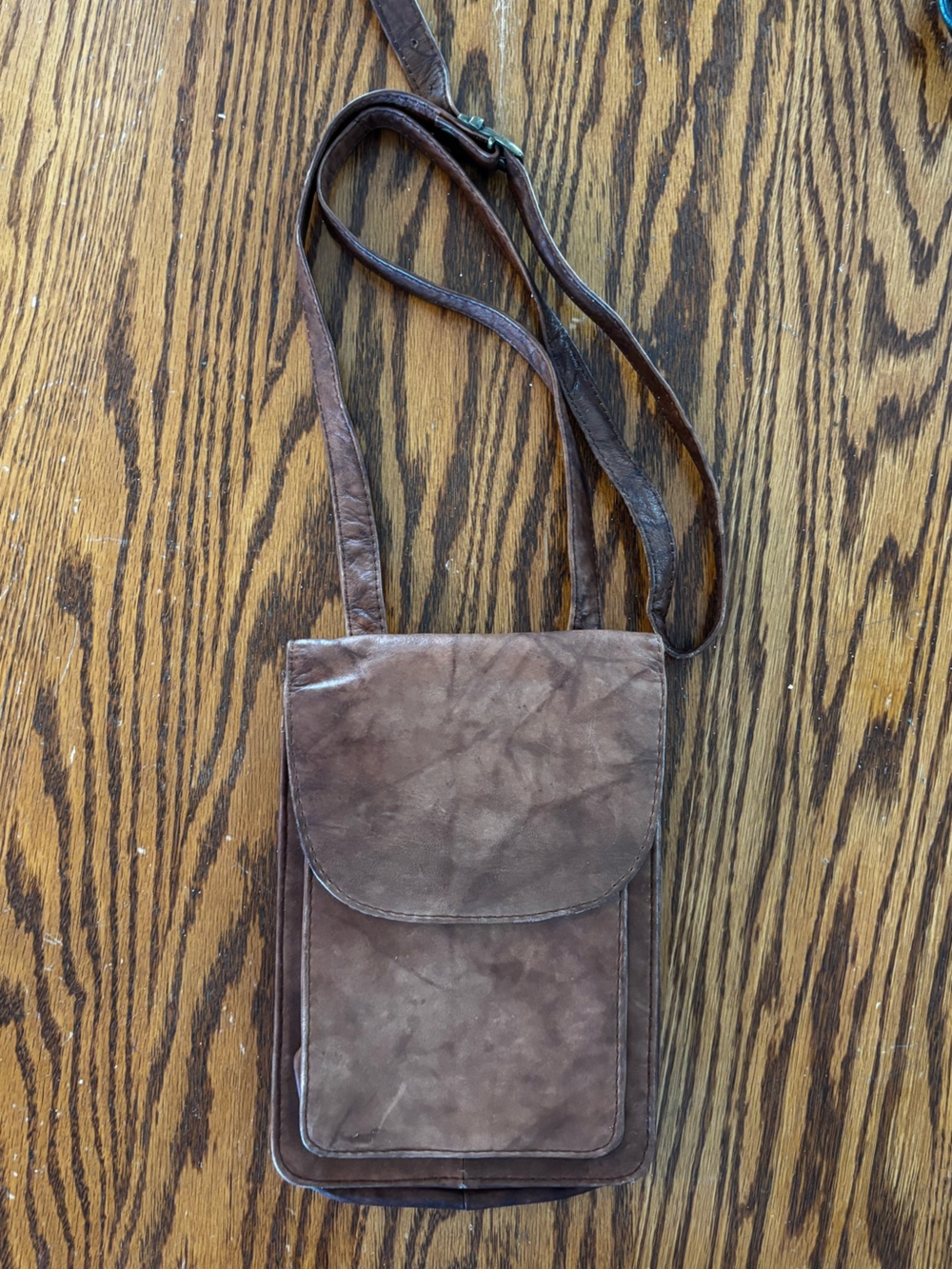 Vintage-Inspired Brown Leather Crossbody Bag with Flap